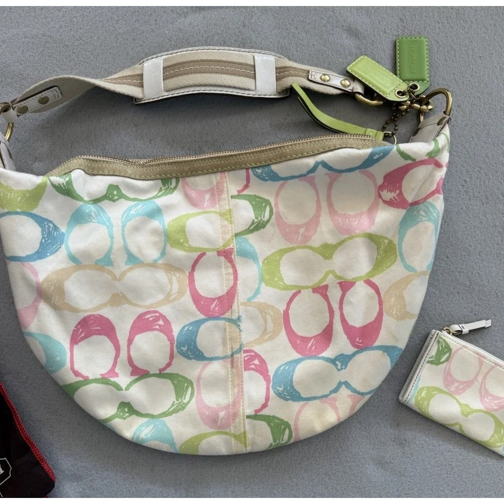 VTG Coach Hampton Scribble White Pastel Fabric Hobo Purse Shoulder Bag Y2K